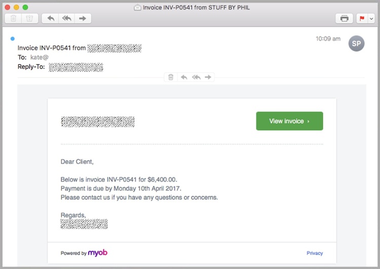 MYOB Email Scam (Photo from Maillguard.com.au)