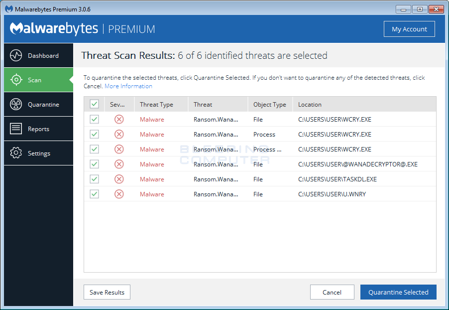 Malwarebytes is one of the antivirus providers that detects WannaCry/WannaCrypt/WanaCrypt0r 2.0/Wanna Decryptor