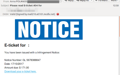 Infringement Notice Scam: Email scam targets Australia inboxes