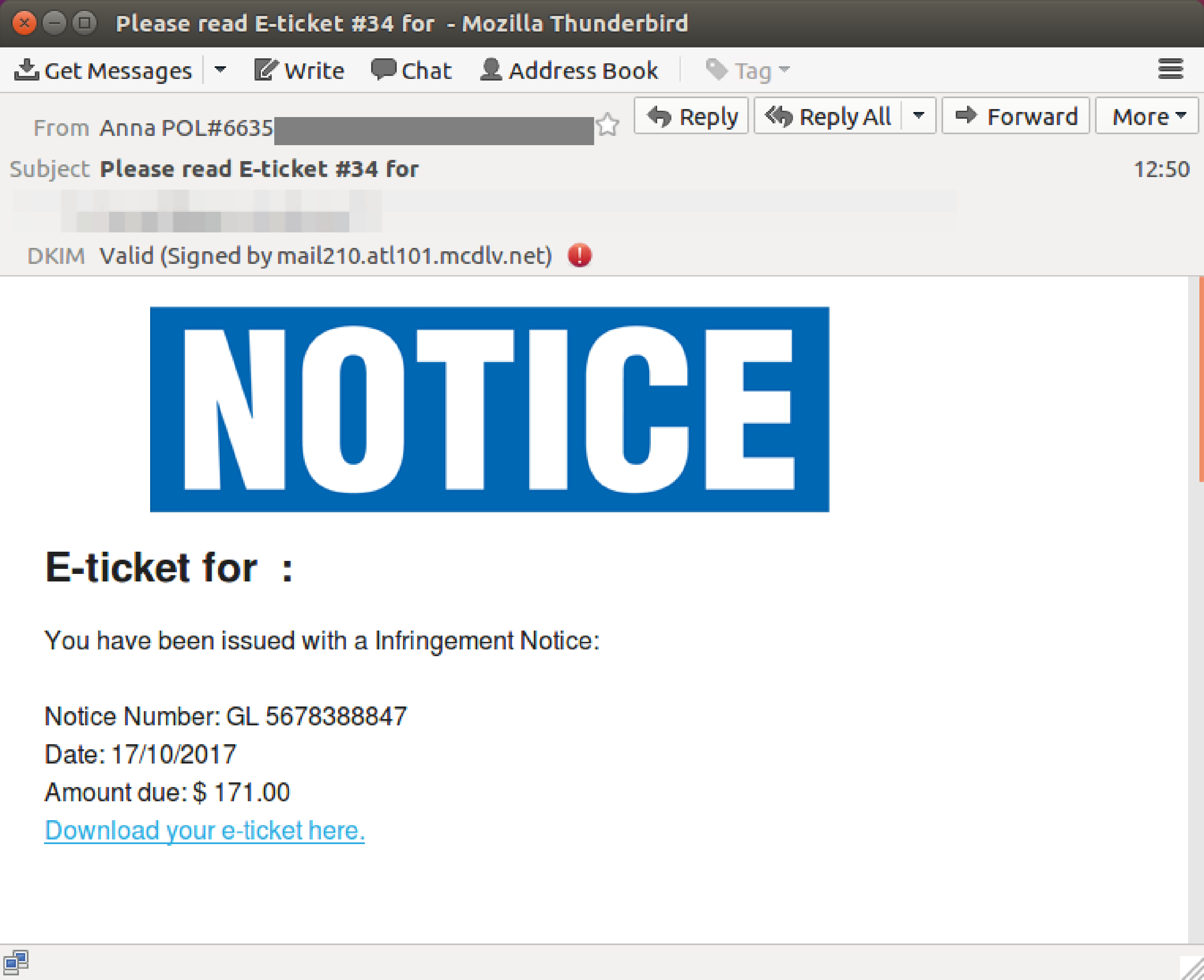 Infringement Notice Scam: Email scam targets Australia inboxes